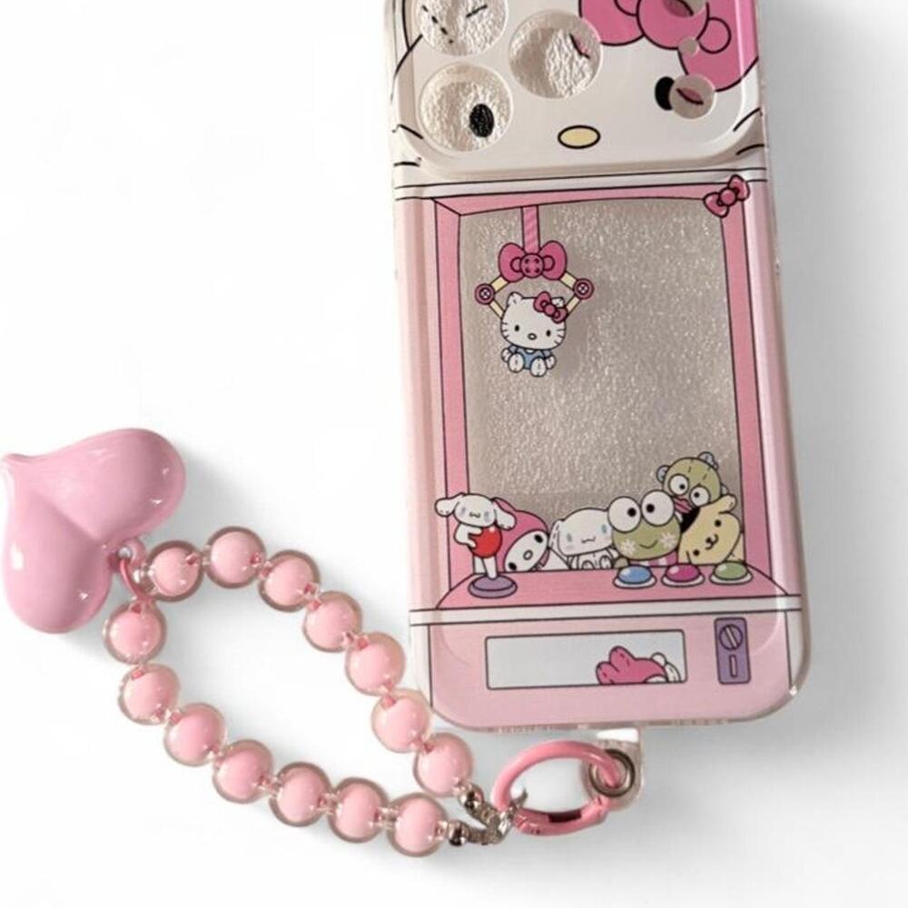 Hello Kitty & Friends Claw Machine Kawaii Pink White IPhone 17 Pro Case Wristlet